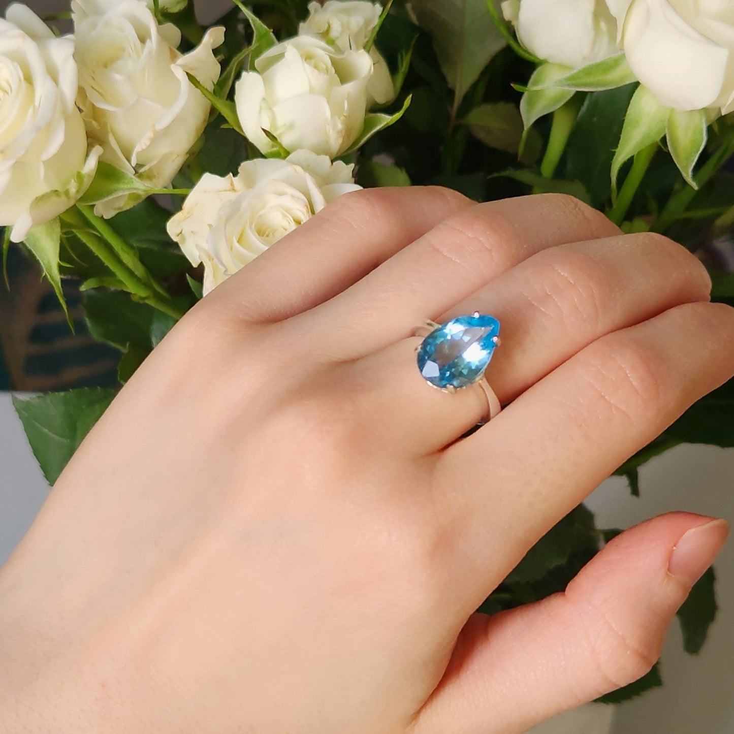 pearl shaped Blue Topaz Ring